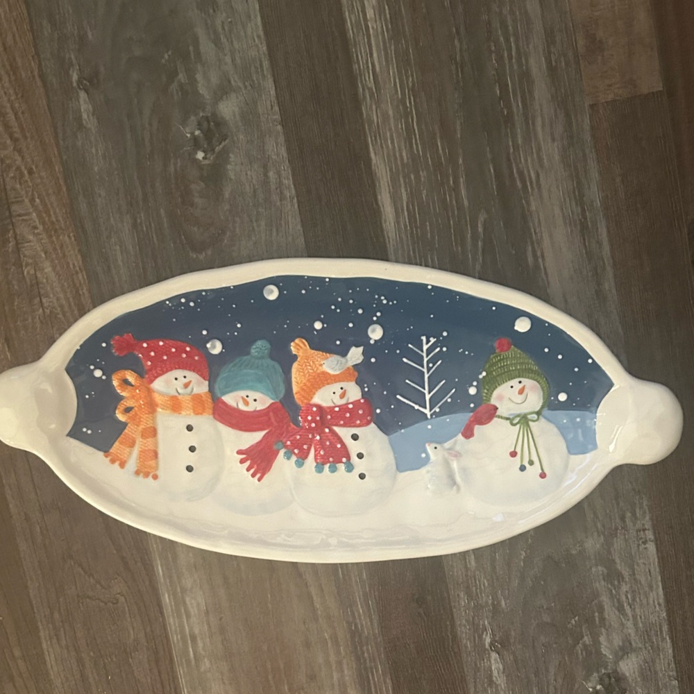 St. Nicholas Square Snow Days Dinner Plate & Oval Platter Christmas Snowman 16”